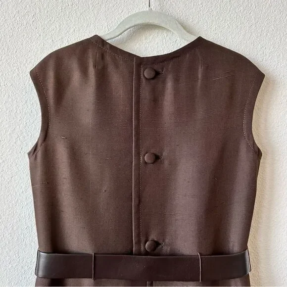 Vintage 1960’s Patrick de Barentzen Belted Dress in Brown Size 12 - Picture 5 of 7